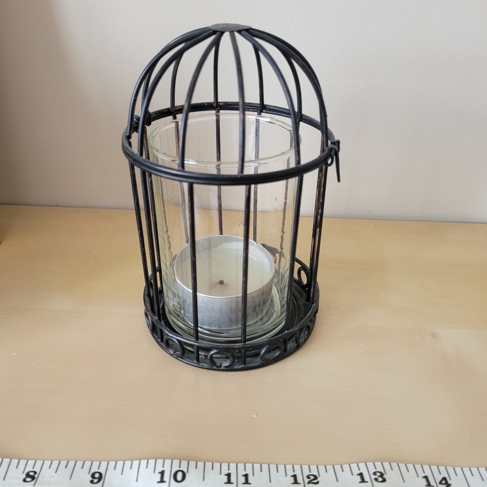 Black Metal Cage Votive Candle Holder with Glass Insert